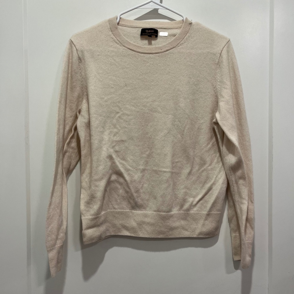 Quince 100% Mongolian Cashmere Crewneck Sweater Oatmeal Beige Womens Large